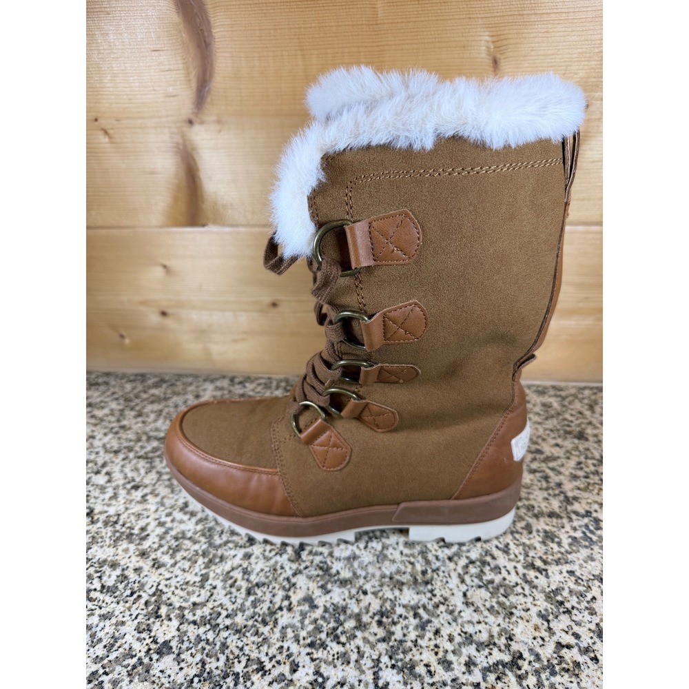Dream Pairs Womens Mid Calf Snow Boots Tan Brown Faux Fur Trim Lace Up Boots - Picture 6 of 13